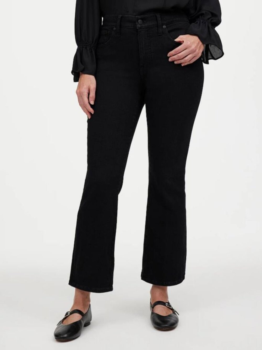 MADEWELL Women's The Tall Curvy Kick Out Crop Jean Size 26T in Black Rinse Wash